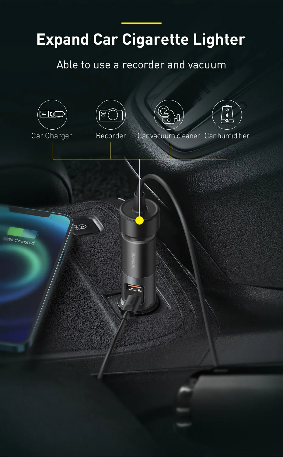 Baseus 120W Car Charger | QC4.0 + PD 3.0 Fast Charging | Dual USB Type-C Adapter