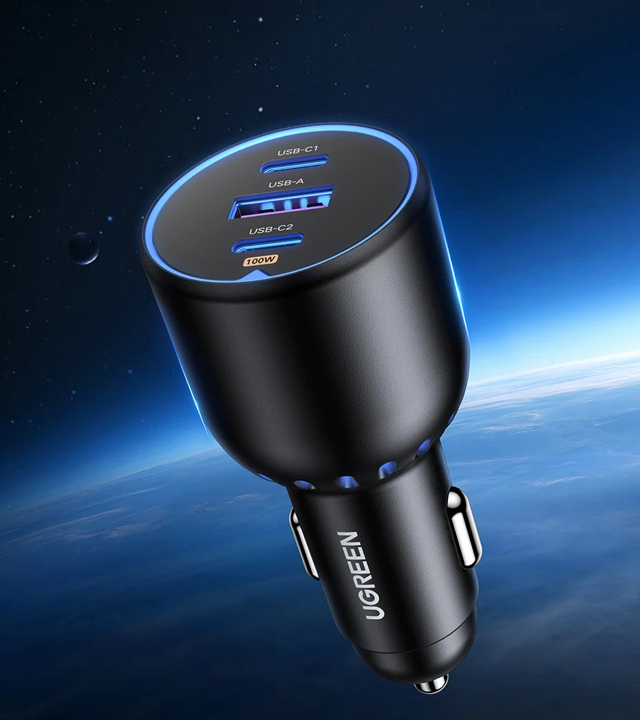 UGREEN 130W USB-C Car Charger – Fast Charging Adapter QC4.0 + PD3.0 for Phones, Laptops & Tablets