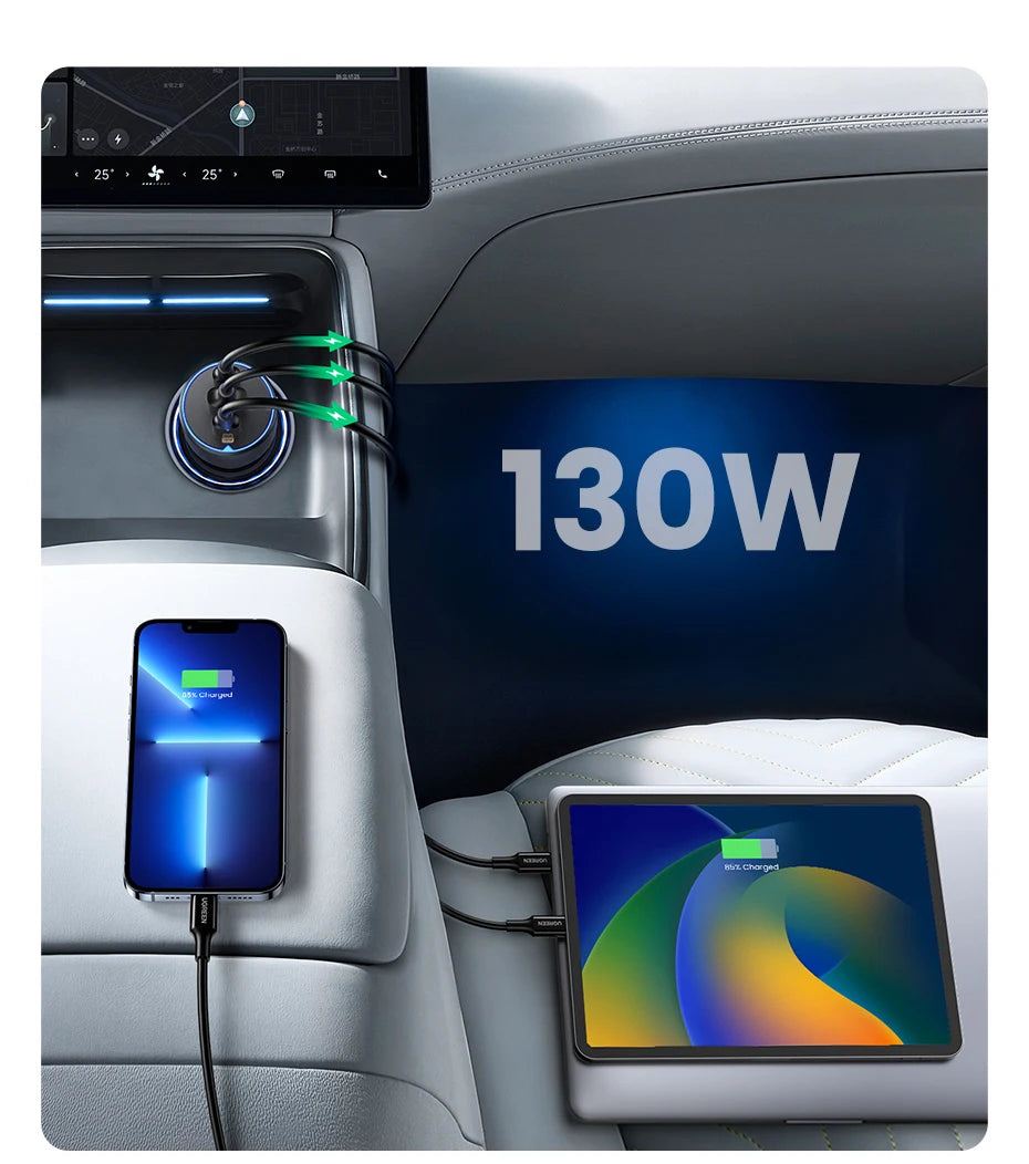 UGREEN 130W USB-C Car Charger – Fast Charging Adapter QC4.0 + PD3.0 for Phones, Laptops & Tablets