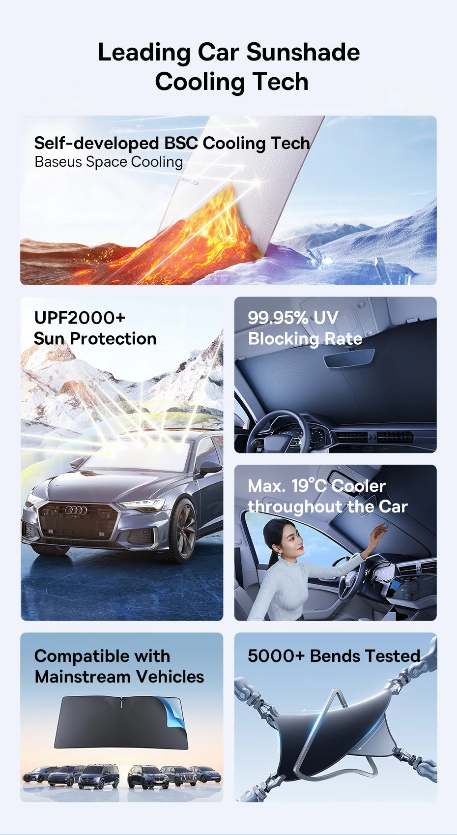 Baseus DT1 Car Sunshade – Foldable Windshield Cover, UV Protection, Keeps Car Cooler