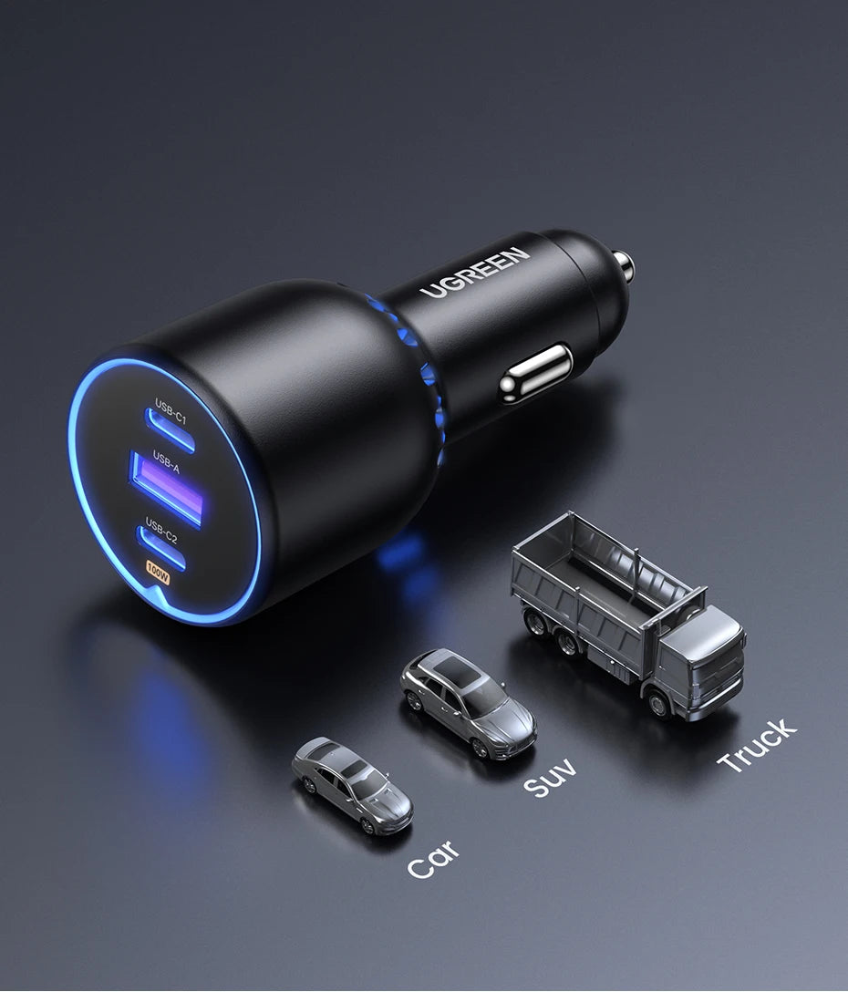 UGREEN 130W USB-C Car Charger – Fast Charging Adapter QC4.0 + PD3.0 for Phones, Laptops & Tablets