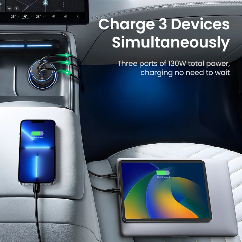 UGREEN 130W USB-C Car Charger – Fast Charging Adapter QC4.0 + PD3.0 for Phones, Laptops & Tablets