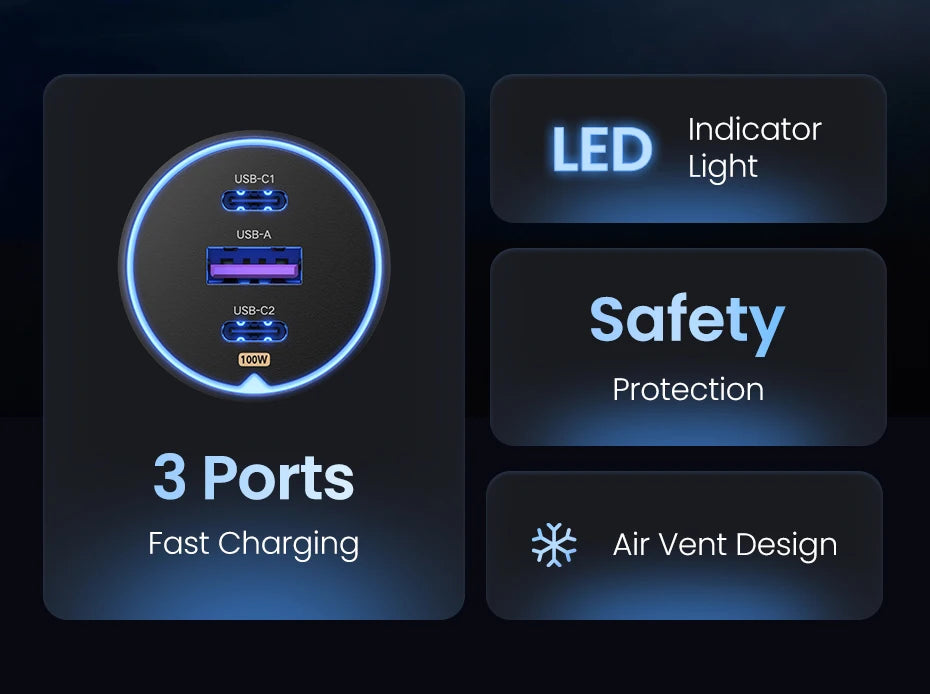 UGREEN 130W USB-C Car Charger – Fast Charging Adapter QC4.0 + PD3.0 for Phones, Laptops & Tablets